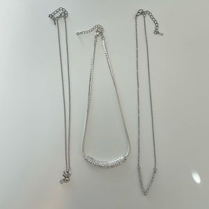 3 Silver Jeweled Necklaces
